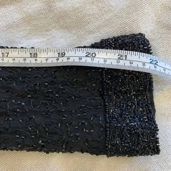 Vintage Patra Petite Black Beaded Silk Evening Jacket Cropped Size PM 80s 90s - Picture 15 of 16
